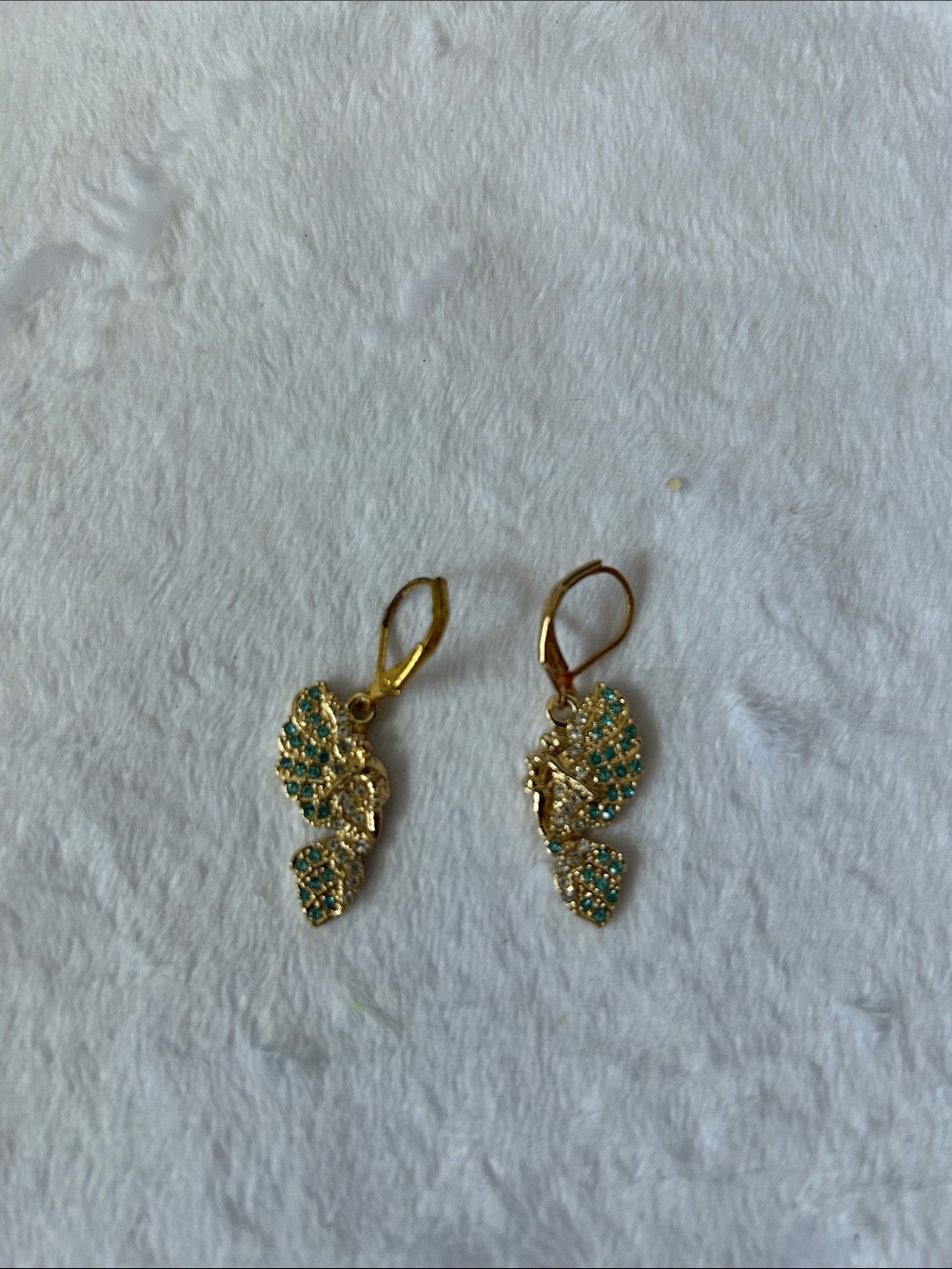Butterfly wing Drop Earrings with Teal Crystals - Women Jewelry